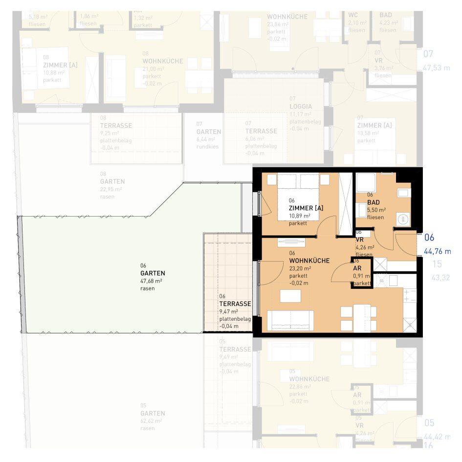 Grundriss – RESERVIERT · Wien-Donaustadt · Bestand: 2-Zimmer-Anlegerwohnung ca. 45 m² · Wulzendorfstraße · provisionsfrei