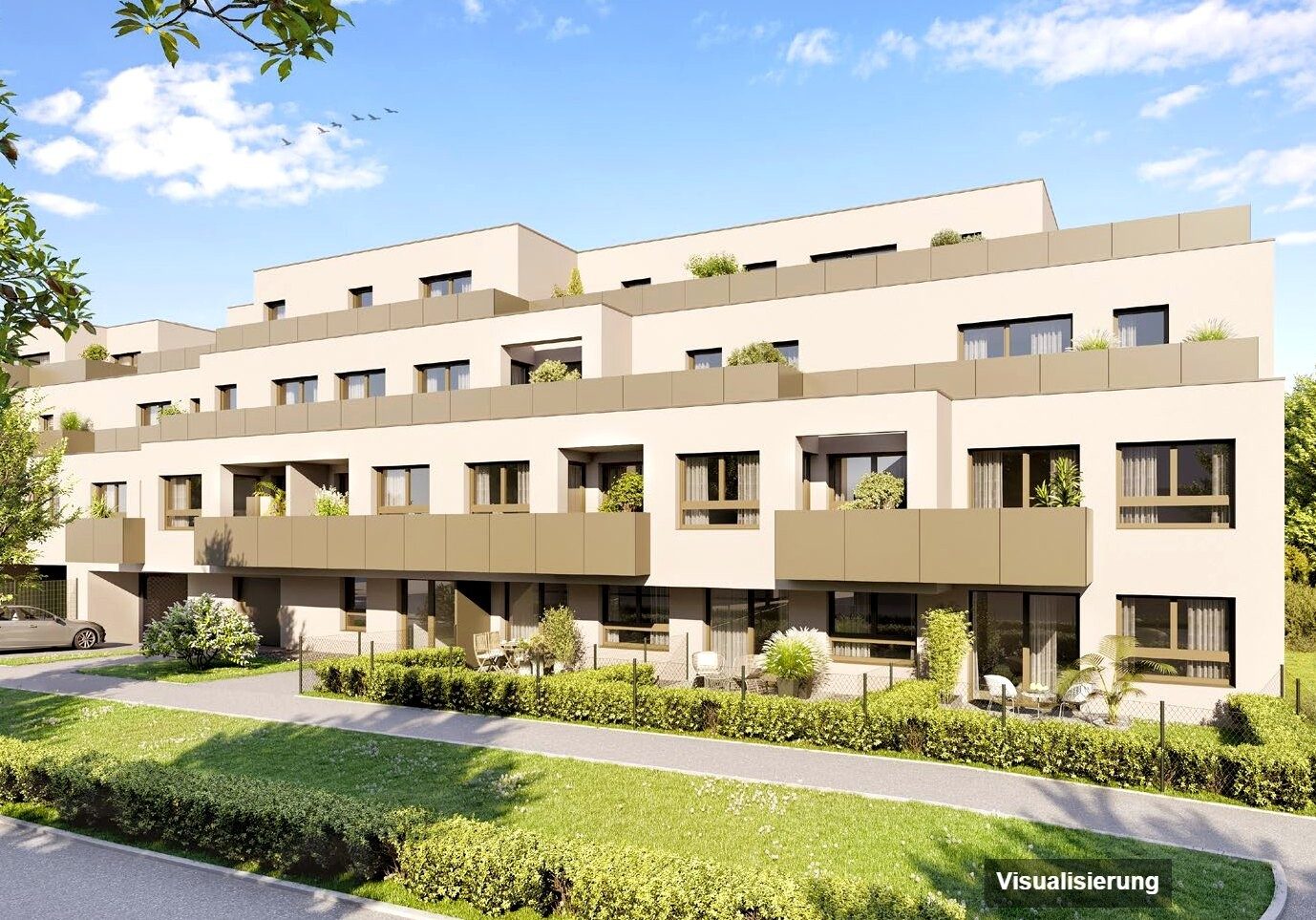 Ansicht Wohnanlage (Visualisierung): RESERVIERT · Wien-Donaustadt · Bestand: 1-Zimmer-Anlegerwohnung ca. 36 m² · Wulzendorfstraße · provisionsfrei