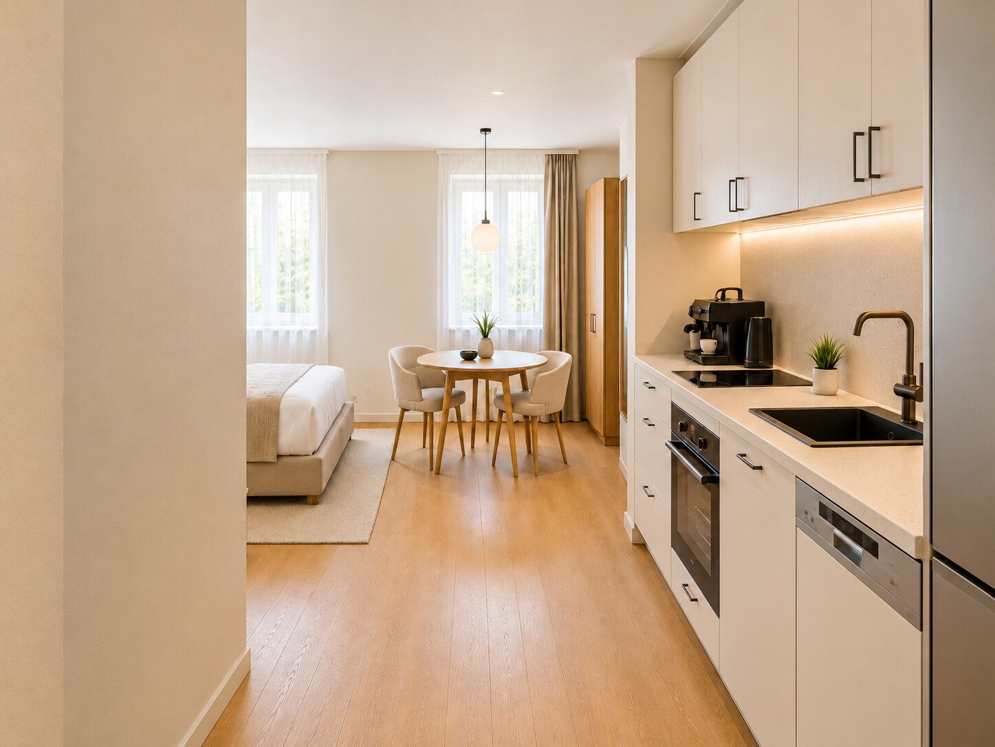 Klosterwiesgasse – 20 m² – Küchenzeile | Ausstattungsbeispiel: Zentrum Graz · 20 m² Anleger-Apartment beim Jakominiplatz · 7 % Mieteinnahmengarantie