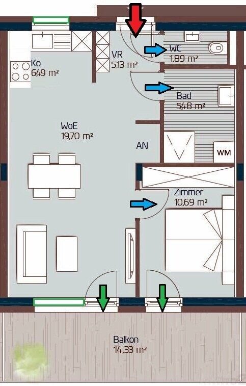 Grundriss: Grundriss (Plan des Eigentümers) – Graz-Wetzelsdorf · Neubau 2 Zi. 49 m² + Terrasse · provisionsfrei · 158.333 € netto