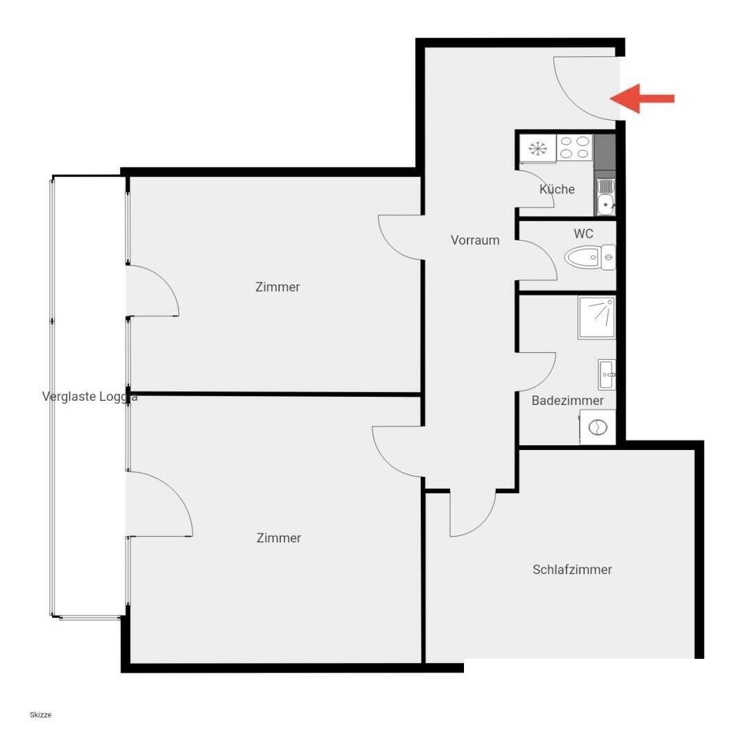Grundriss: Grundriss (Plan des Eigentümers) – Graz-Gries nahe Griesplatz · 3 Zimmer 87 m² + Loggia · provisionsfrei · 174.740 €