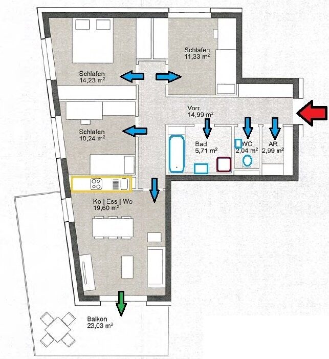 Grundriss: Grundriss (Plan des Eigentümers) – Graz-Jakomini · Penthouse-Wohnung 4 Zi. 81 m² + 23 m² Terrasse · frei · 297.500 € netto