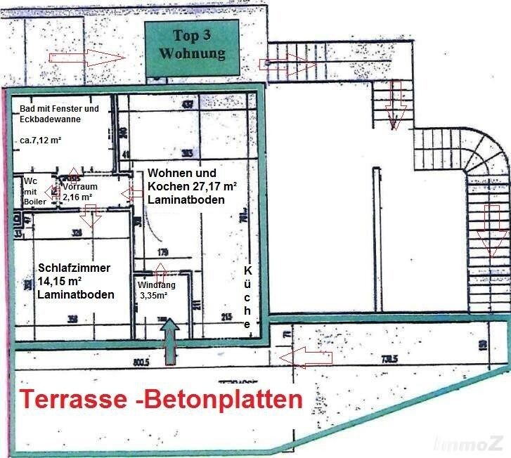 Grundriss: Grundriss (Plan des Eigentümers) – Graz-West mit Stadtblick · 2 Zimmer 55 m² + 46 m² Terrasse + Garten · 6 % Rendite · 125.000 €