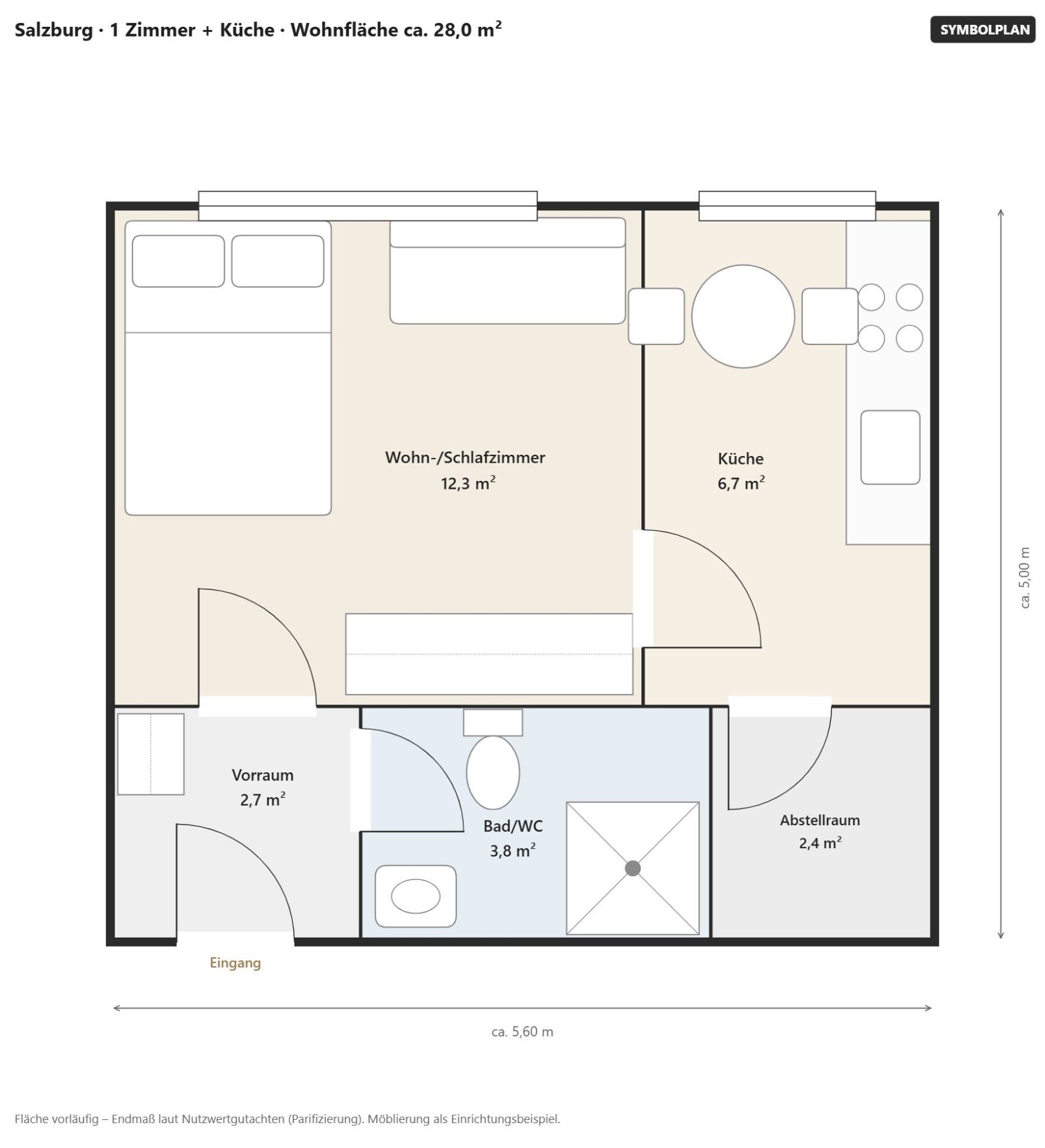 Grundriss: 2026-925_04_Grundriss – Salzburger Altbau mit Zukunft: Zimmer + eigene Küche, vermietet beim Mirabellgarten